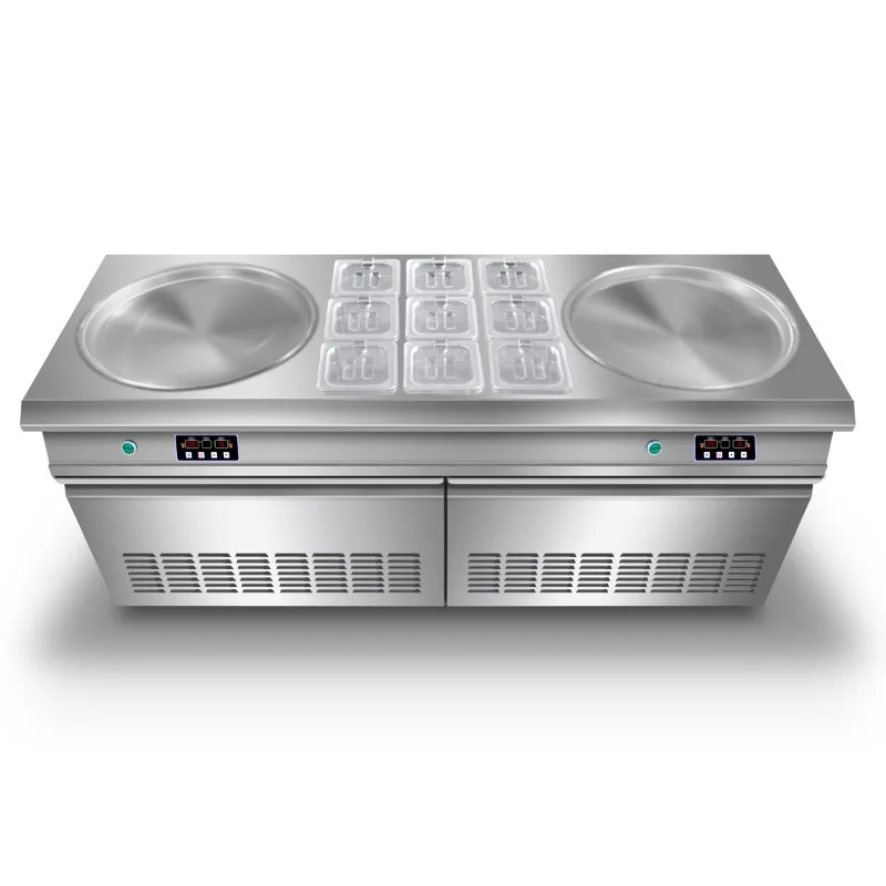 

Smart double round pot with 9 buckets of fried ice cream roll Thai yogurt machine