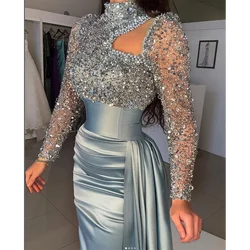 Elegant High Neck Long Sleeves Evening Dress New Fashion Female Formal Banquet Party Prom Gowns robes de soirée