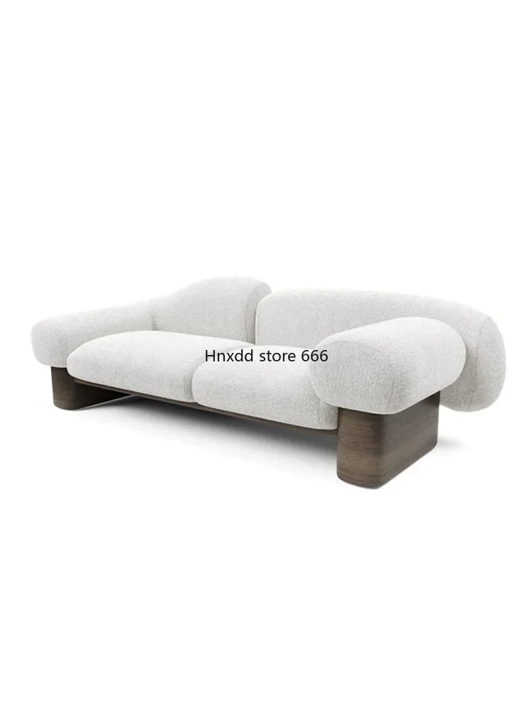 Modern simple solid wood fabric rice cake multi-person white sofa