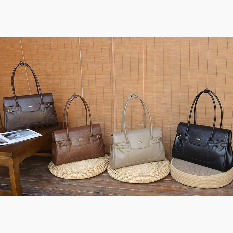 Tas Selempang Kulit Wanita Berkualitas Tinggi, Tas Tangan Kulit Asli Desainer Mewah, Tas Jinjing Kapasitas Besar untuk Aktivitas Sehari-hari