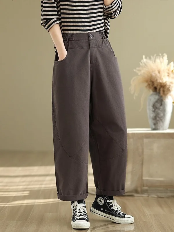 

Повседневные брюки с высокой талией, свободный крой, большие размеры, женские однотонные универсальные утягивающие брюки Харлан с эластичной резинкой на талии, осеннее новое поступление