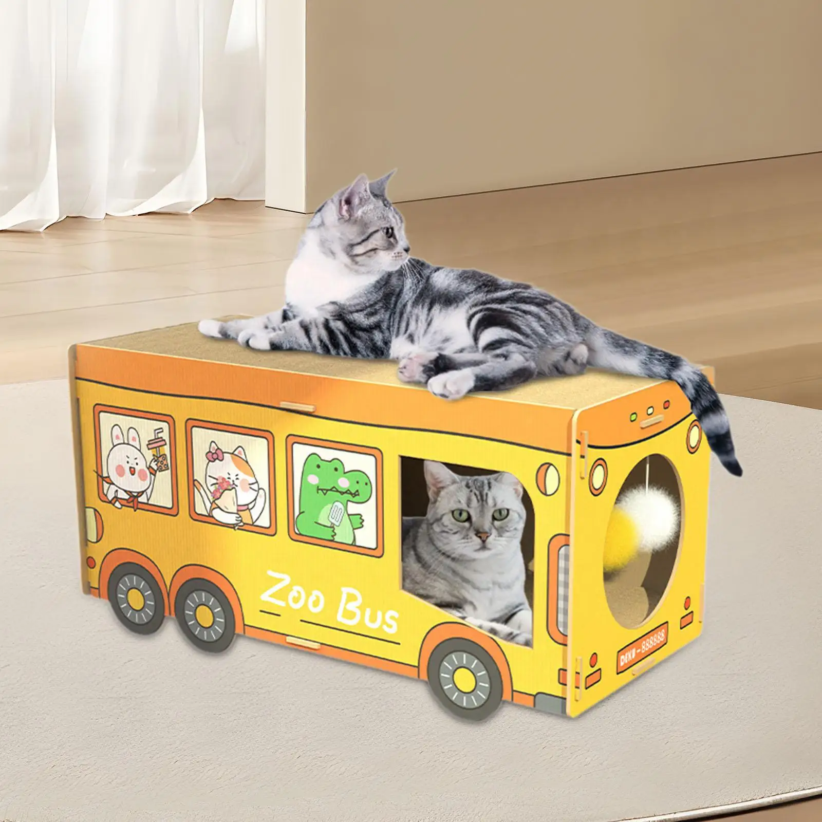 Cardboard Cat Scratcher Bus Corrugated Paper Kitten Scratching Bed Cat House Cat Grinding Claw for All Sized of Cats Bunny Kitty