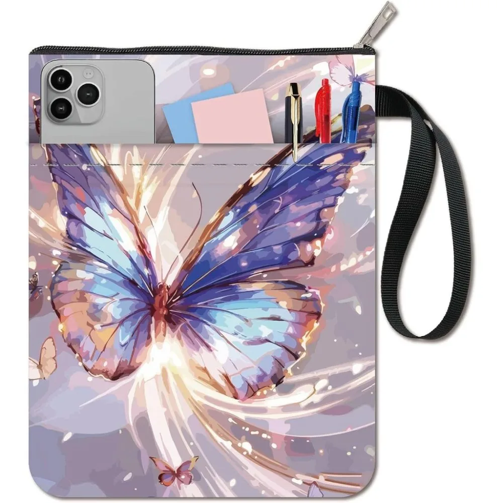 Butterfly Book Covers Vintage Book Sleeve Book Protector for Paperbacks Washable Fabric Cloth Book Cover with Zipper Pocket