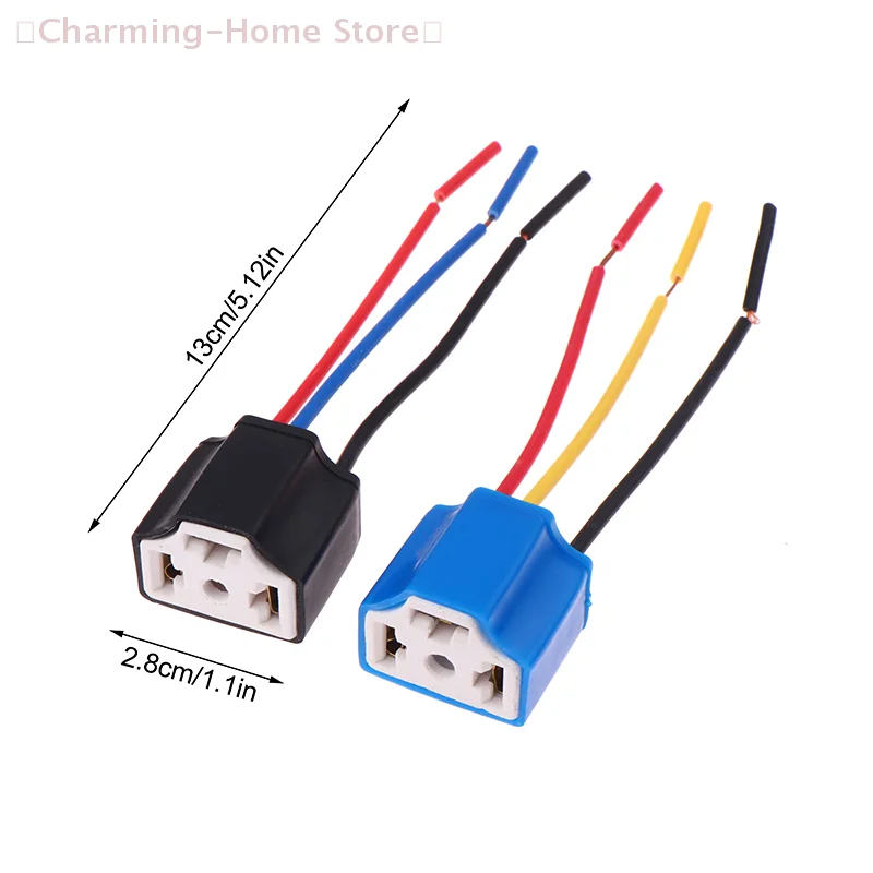 【M】2Pcs/set Car H4 3-hole Ceramic Bulb Socket Copper Wire Wiring Bulb Plug Car Headlight Bulb Lampholder Light Beam Socket Plug
