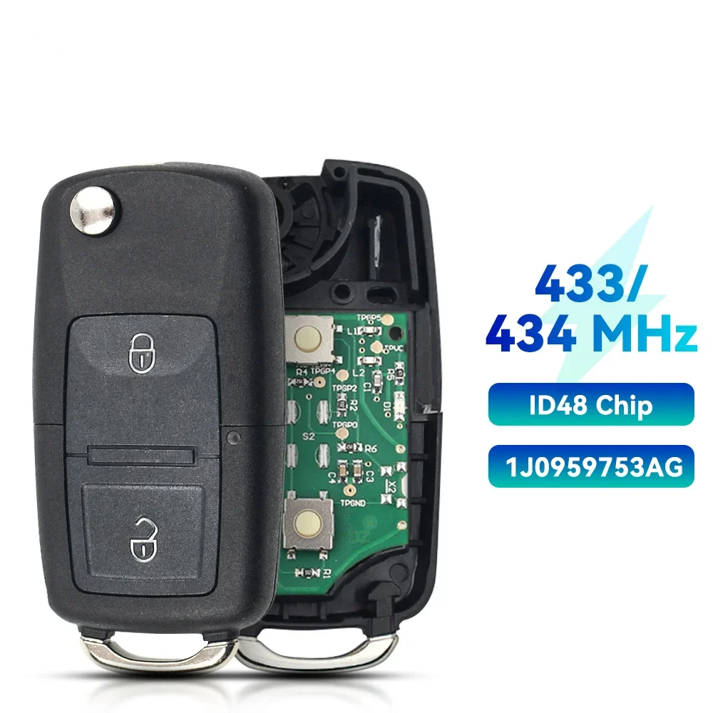 KEYYOU 3 Taste Remote Auto Schlüssel Für VW PASSAT Polo Skoda Sitz Polo/Golf/Beetle 1J0959753 DA/AH 1K0959753G 434Mhz 433Mhz ID48 Chip