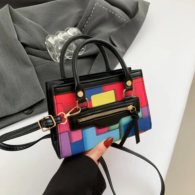

High-end women's trendy popular fashion texture color matching messenger bag