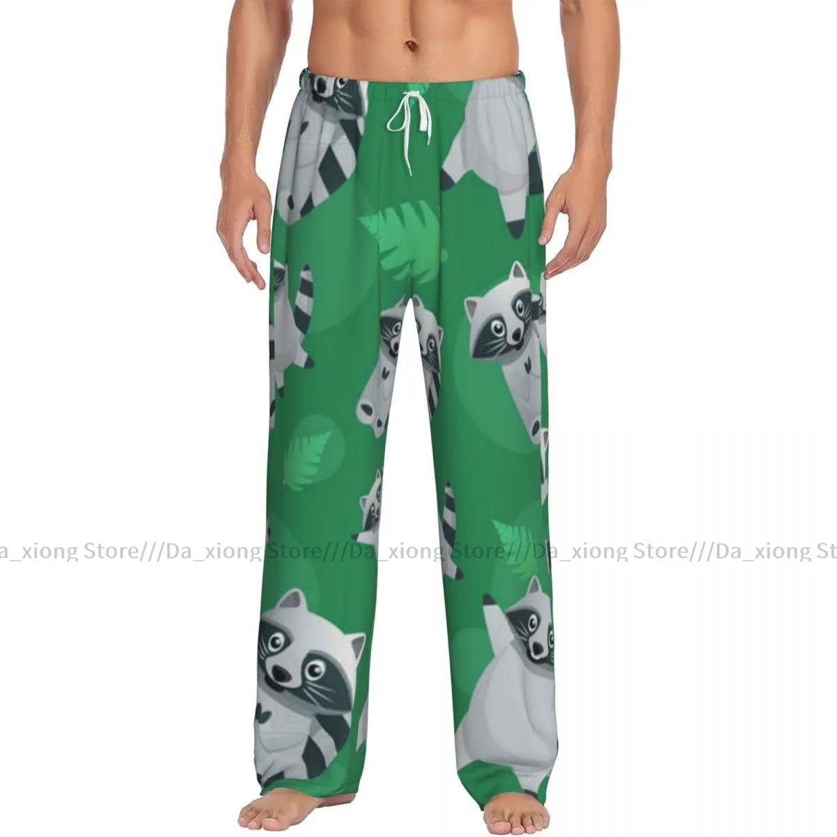 Men's Sleepwear Loose Sleep Pants Pajamas Tropical Racoon Pattern Long Lounge Bottoms Casual Homewear