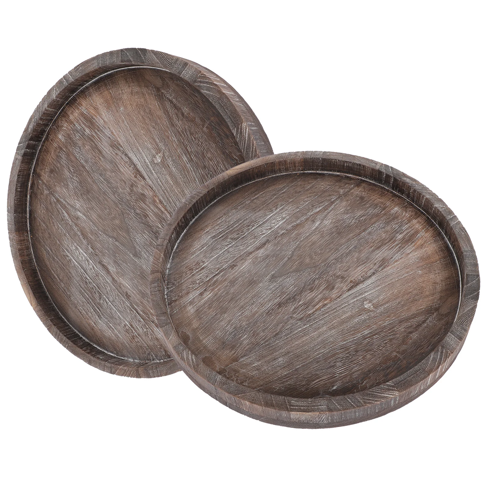 

2pcs Wooden Round Trays Natural Grain Storage Organizer For Keys Jewelry Makeup Coffee Table Decor Display Plate Farmhouse Trays
