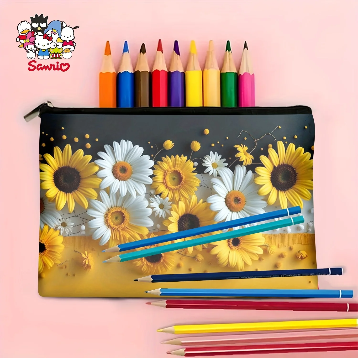 Un sac de maquillage classique à motifs frais de marguerite jaune et blanche – jolie pochette multifonctionnelle à fermeture éclair pour femmes, sac de rangement de bijoux,