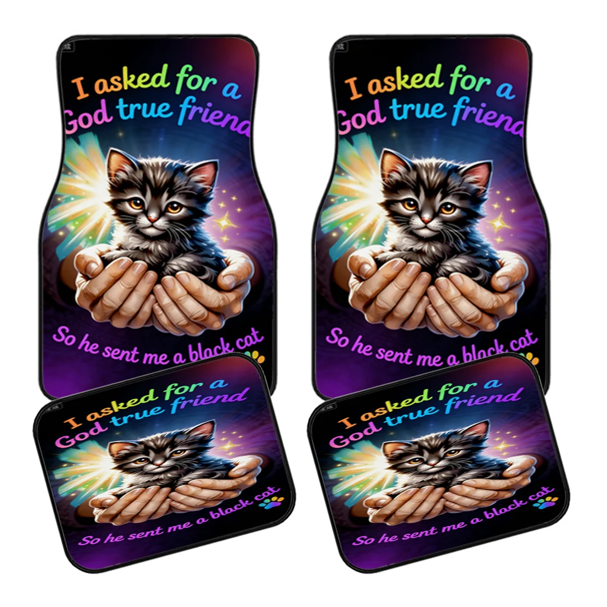 4pcs Car Foot Mat Set All-Encompassing Floor Mats Fiber Non-Slip Wear-Resistant Suitable For Sedan/Suv/Truck Cute Black Cat Prin
