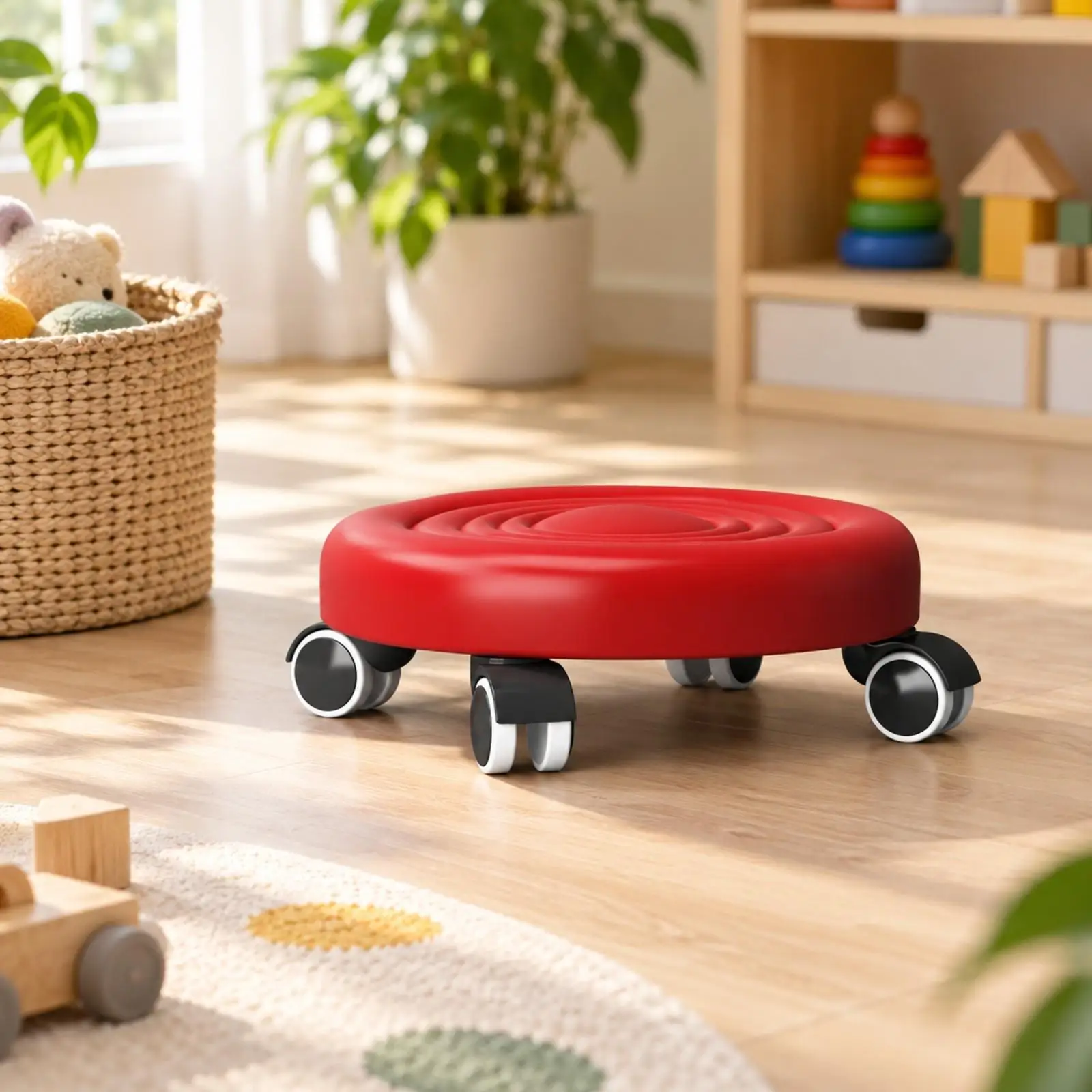Low Profile Swivel for seat Stool for Shoe Changing and Foot Care with Non Scratch Casters