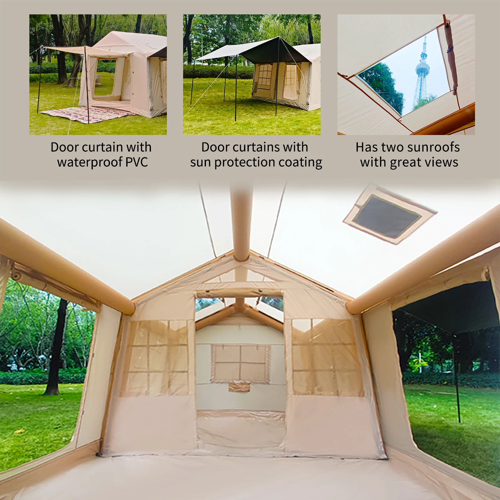 Tenda da campeggio gonfiabile da 9,84x13,12FT, tenda gonfiabile per 6-8 persone di facile installazione, antivento impermeabile per 4 stagioni, casa ad aria extra large