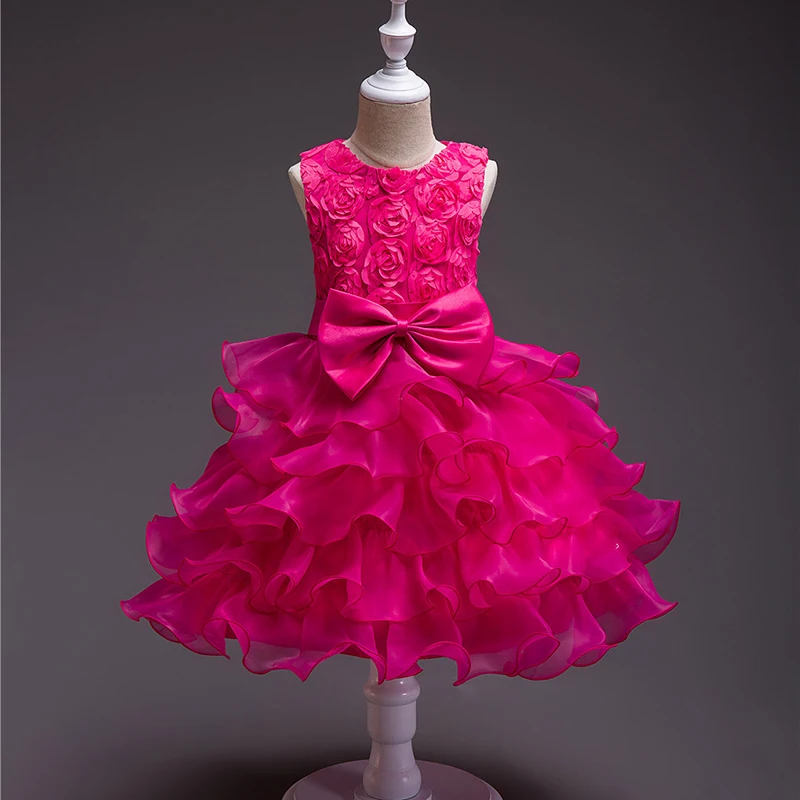 Vestido de Organza escalonado para niñas, vestido de primera comunión, boda, fiesta de cumpleaños, vestido de ceremonia, púrpura, rosa, azul, champán