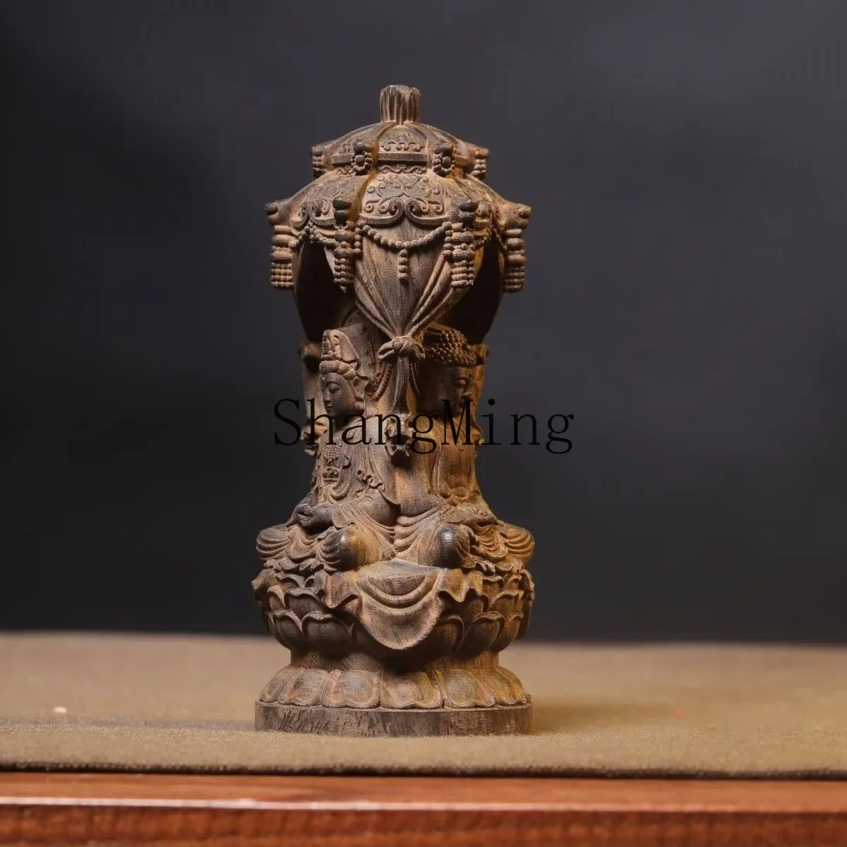 

CLL raw material agarwood carving Three Holy Pagoda Buddha statue ornament Amitabha general trend to Bodhisattva