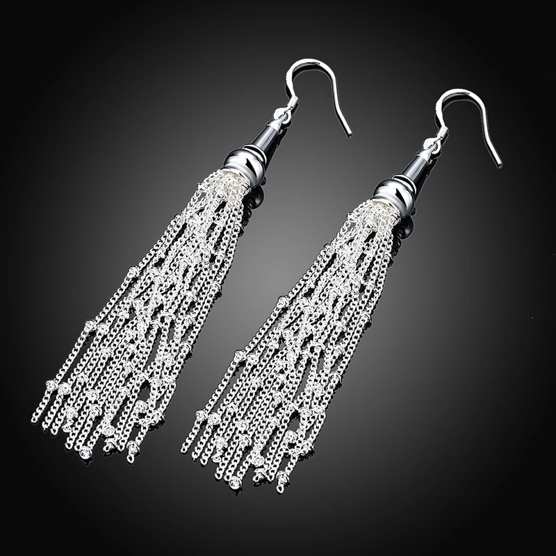 Aravant 2024 New 925 Silver Multi Chain Long Tassel Drop Earrings For Women Wedding Jewelry