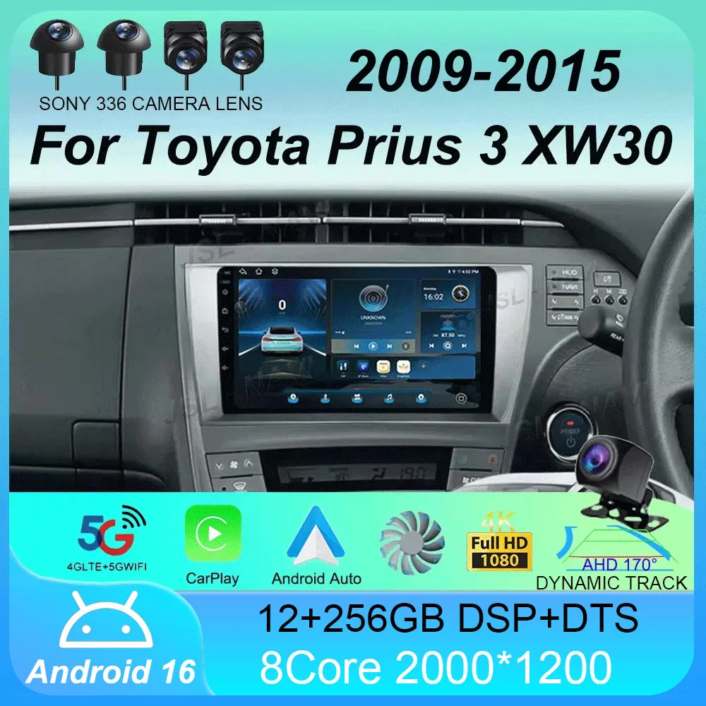 Car Radio Android 16 Carplay For Toyota Prius 3 XW30 2009 - 2015 LHD RHD Multimedia Video Player Navigation GPS Stereo Head Unit