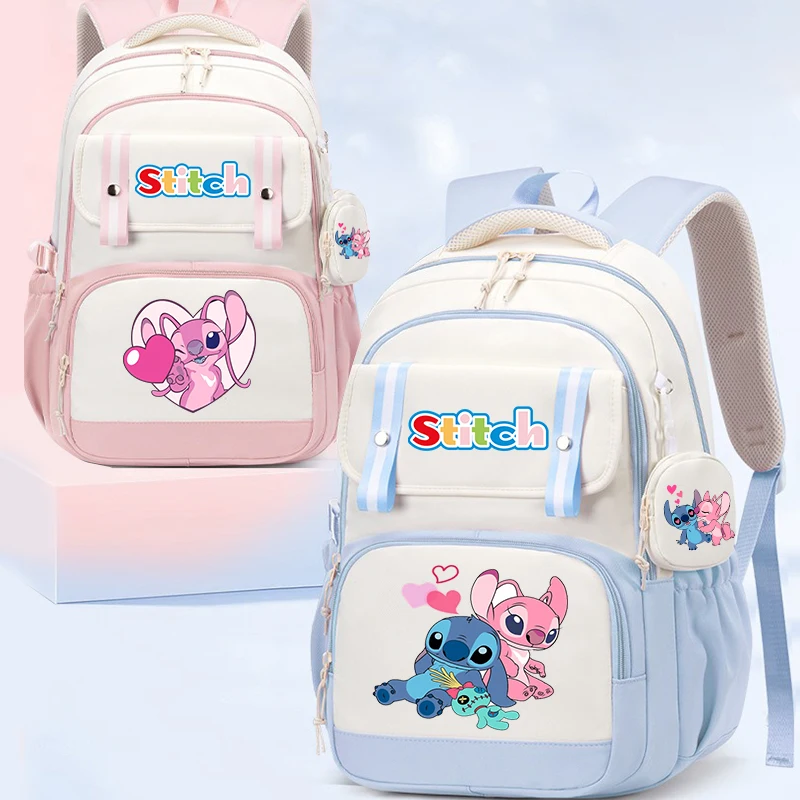 

Stitch Backpack Popular Kid Teenager SchoolBag Large Fashion Student Pink Blue Bookbag Girl Travel Knapsack Gift With Coin Purse