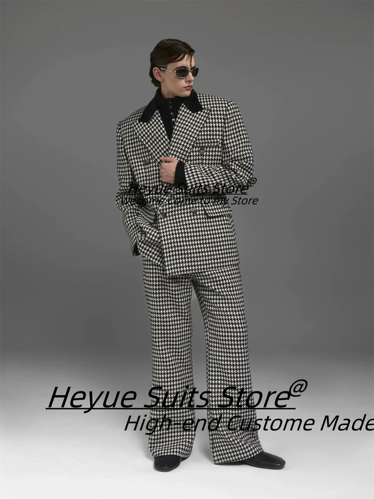 Customized Formal Double Breasted Men Suits Loose Peak Lapel Groom Wedding Tuxedos 2 Pieces Sets Male Party Blazers Ropa Hombre