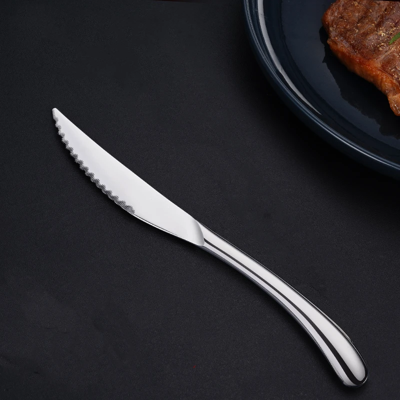 

2 Pcs of LFGB Certification 420 Stainless Steel Steak Knives Ultra Hard Blade Dinner Table Cutter Classical Banquet Flatware