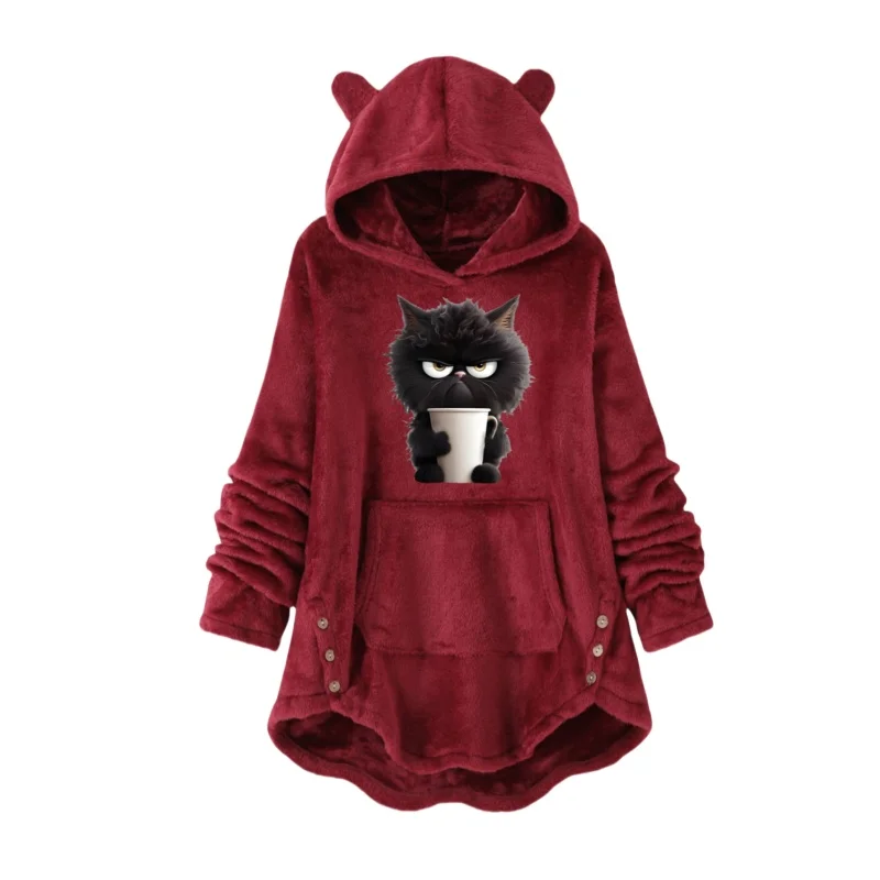 

Cute cartoon printed Korean hooded sweatshirt for women, slimming jacket