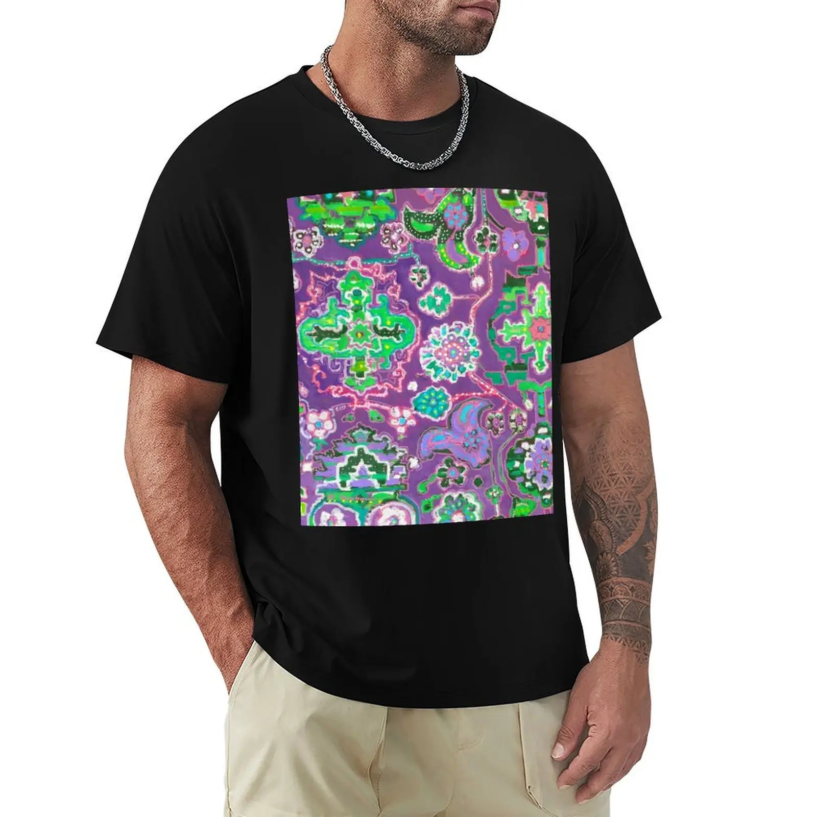 

Purple Pink and Green Fantasy Tapestry Art T-Shirt Tough Fabric Work Tee
