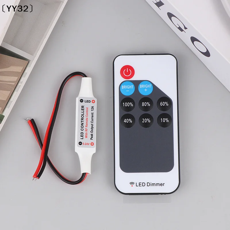 1Pc Mini LED Single Color Dimmer With RF 9-Key Remote DC 5V-24V 6A 5050 2835 Strip Lights Constant Voltage PWM Signal 〔YY32〕