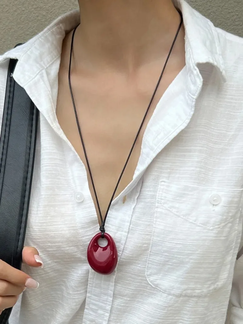 

Teardrop Necklace Adjustable Bla Rope Long Bean Geometric Resin Pendant Faionable Jewelry Necklace