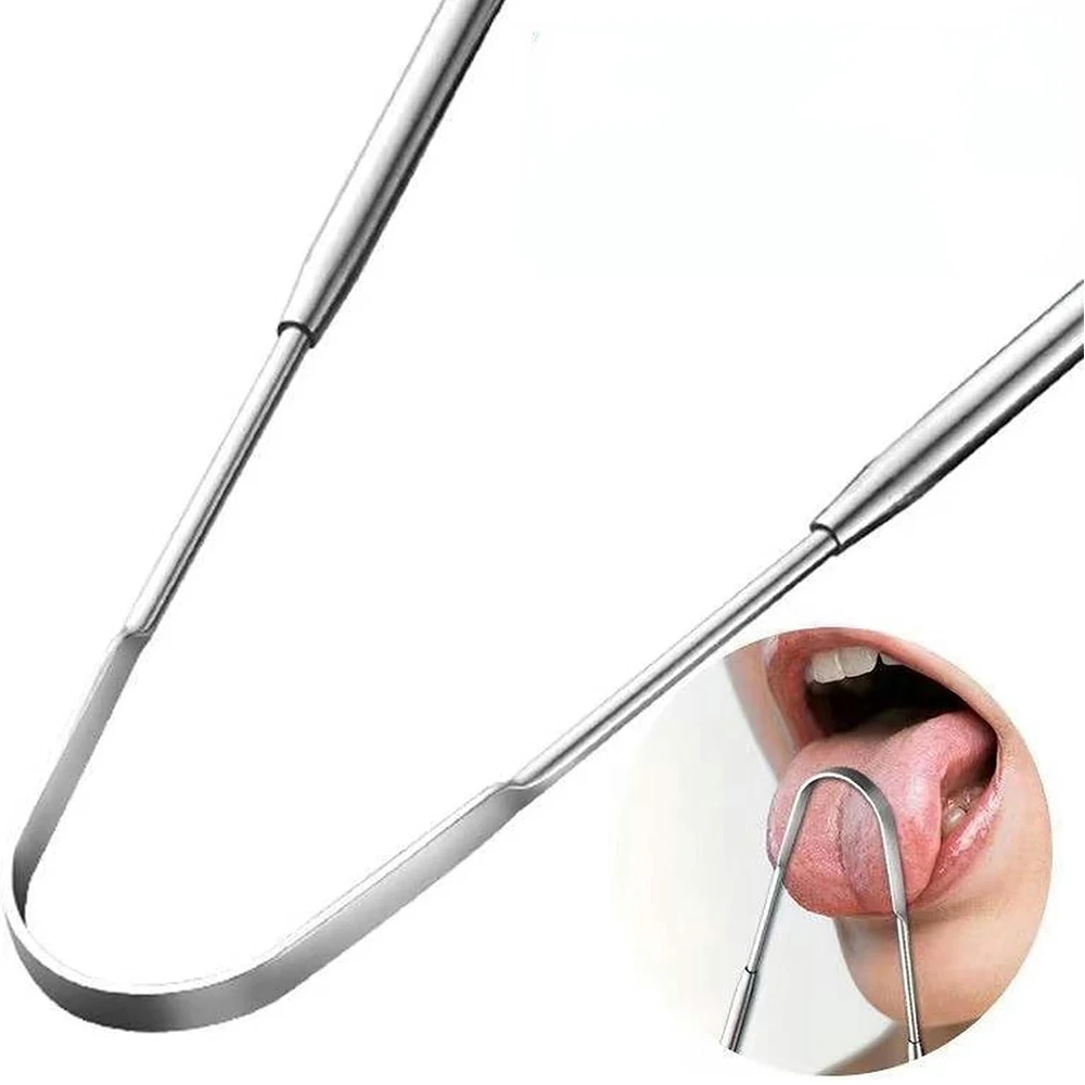 Kit com 2 Raspadores de Língua Profissionais em Aço Inoxidável, Remove Mau Hálito, Ideal para Higiene Bucal Completa, Design Higiênico