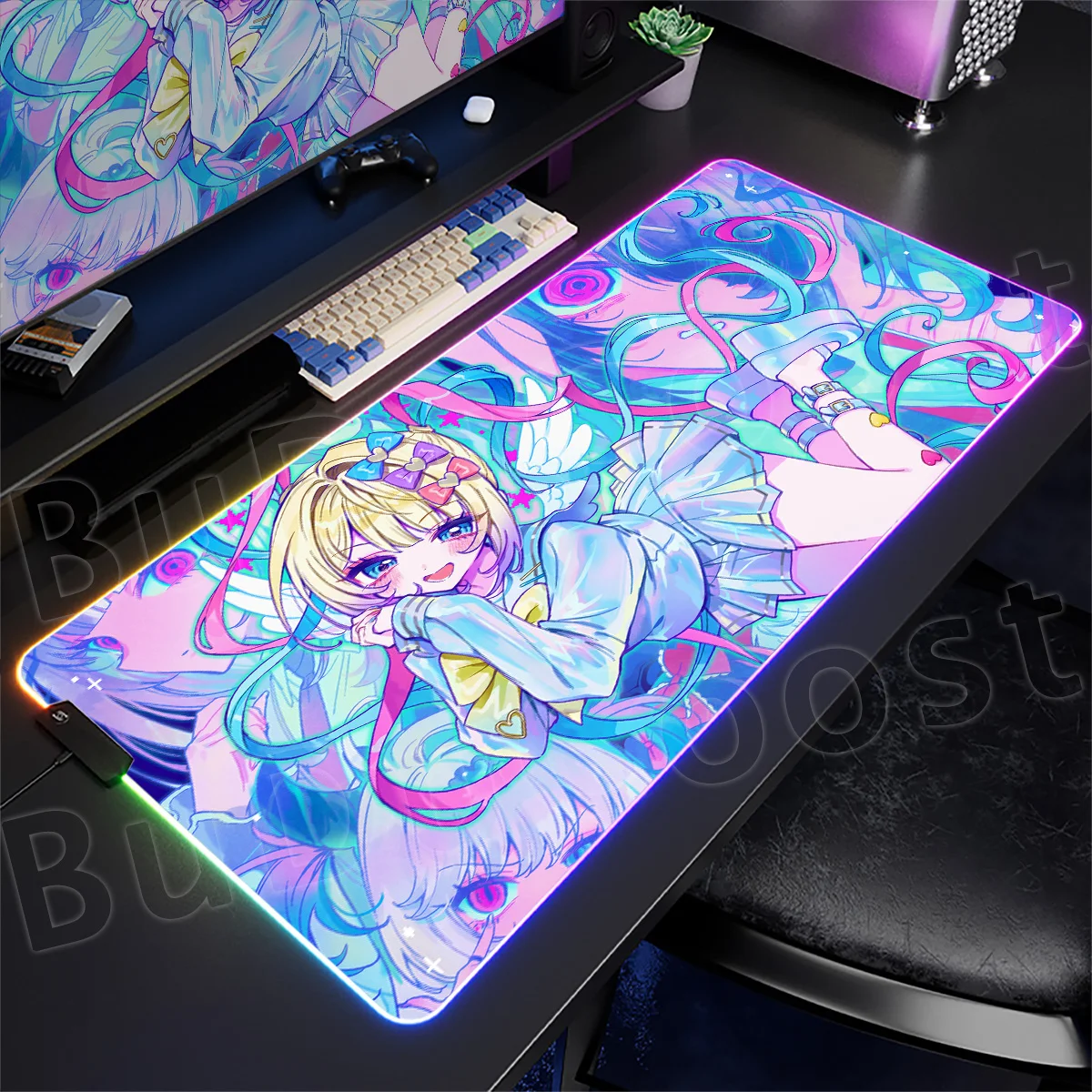

RGB Gamer LED Glowing Keyboard Rugs Needy Girl Overdose Rain Backlit Cute Anime Rubber Anti-slip Mouse Pad Laptop Gaming Deskmat