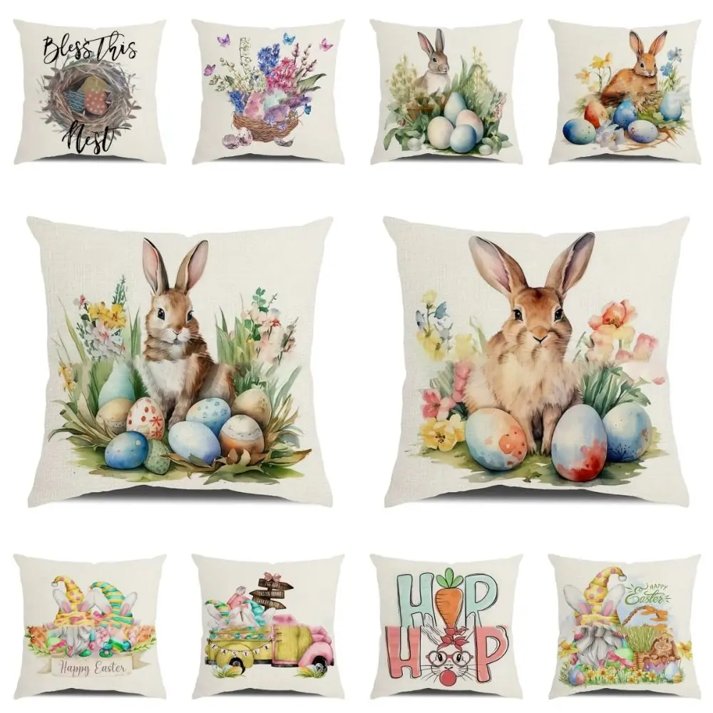 

New Cute Easter Bunny Sofa Pillowcase Polyester Print Pattern Cushion Cover Soft with Zipper Pillow Cases Home Party Decor