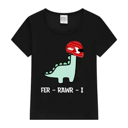 Funny Dino Ferrari F1 Fer Rawr i Formula 1 Baby T-Shirt Summer Clothing Boys Short Sleeved Tees Tops Fashion Kids Trendy T Shirt