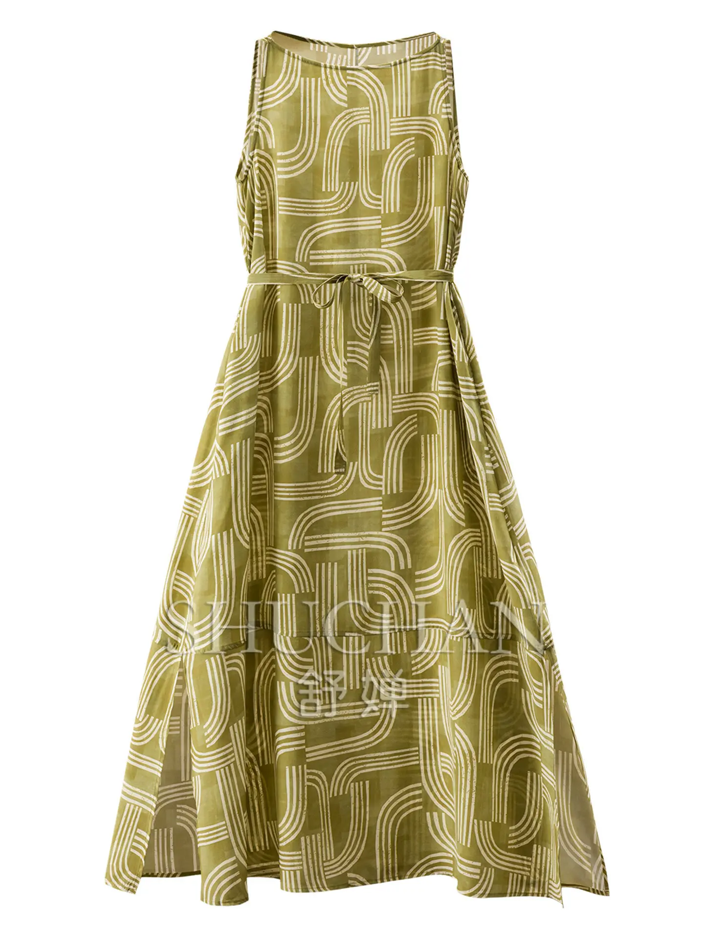 

Fashion Geometry Tank Dresses Light Luxury Foreign 100% Natural Silk Double Crepe Vest Dress 64L4