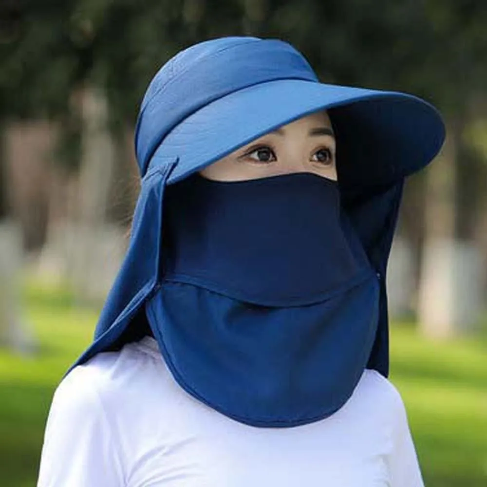Sombrero para el sol Anti-UV chal máscara sombrero de ala ancha que cubre la cara sombrilla chal gorra poliéster suave recoger té sombrero primavera