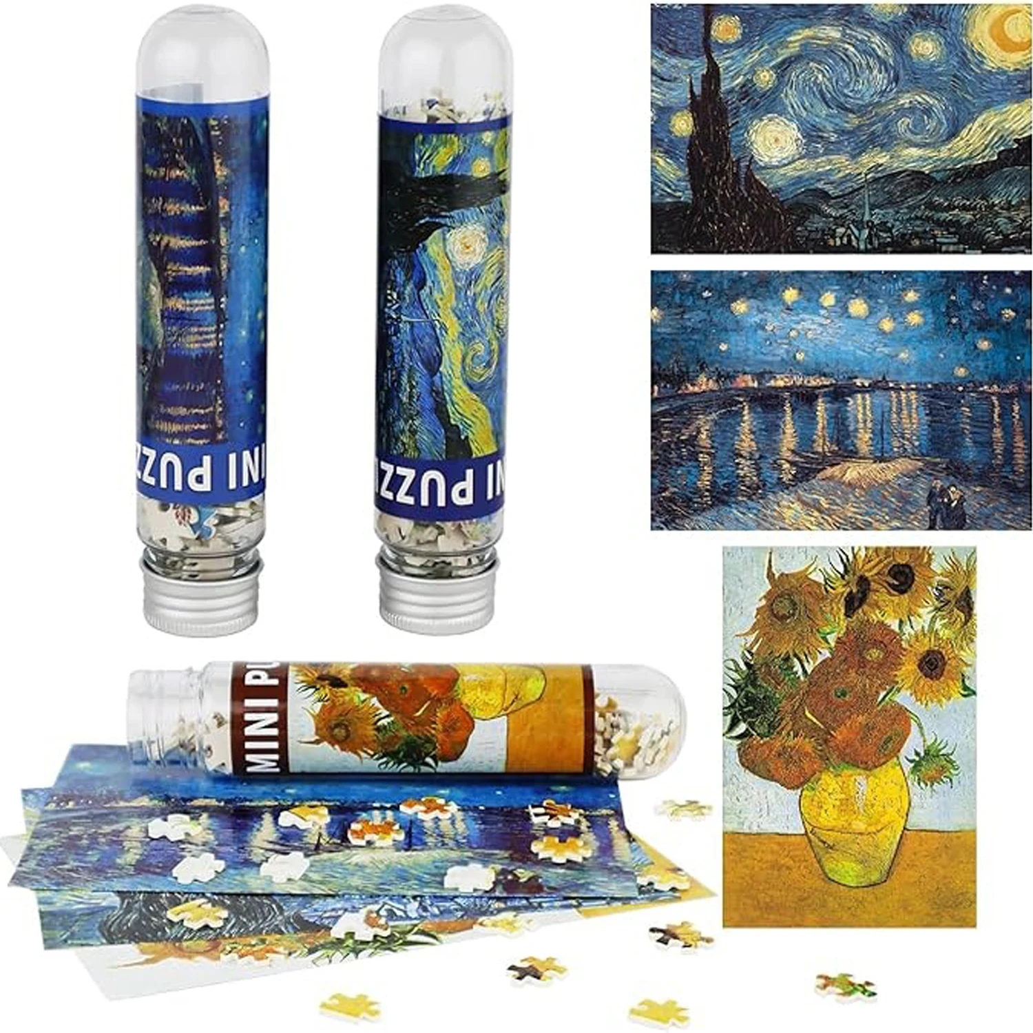 DIY Van Gogh Painting Jigsaw Puzzle Display ,150pcs Test Tube Jigsaw Puzzle World Famous Painting Van Gogh,15x10cm/4x6inch