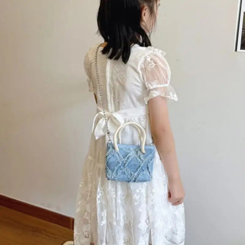 

Women Girls Beaded Chain Crossbody Bag Distressed Tassels Mini Handbag for Party 20CA