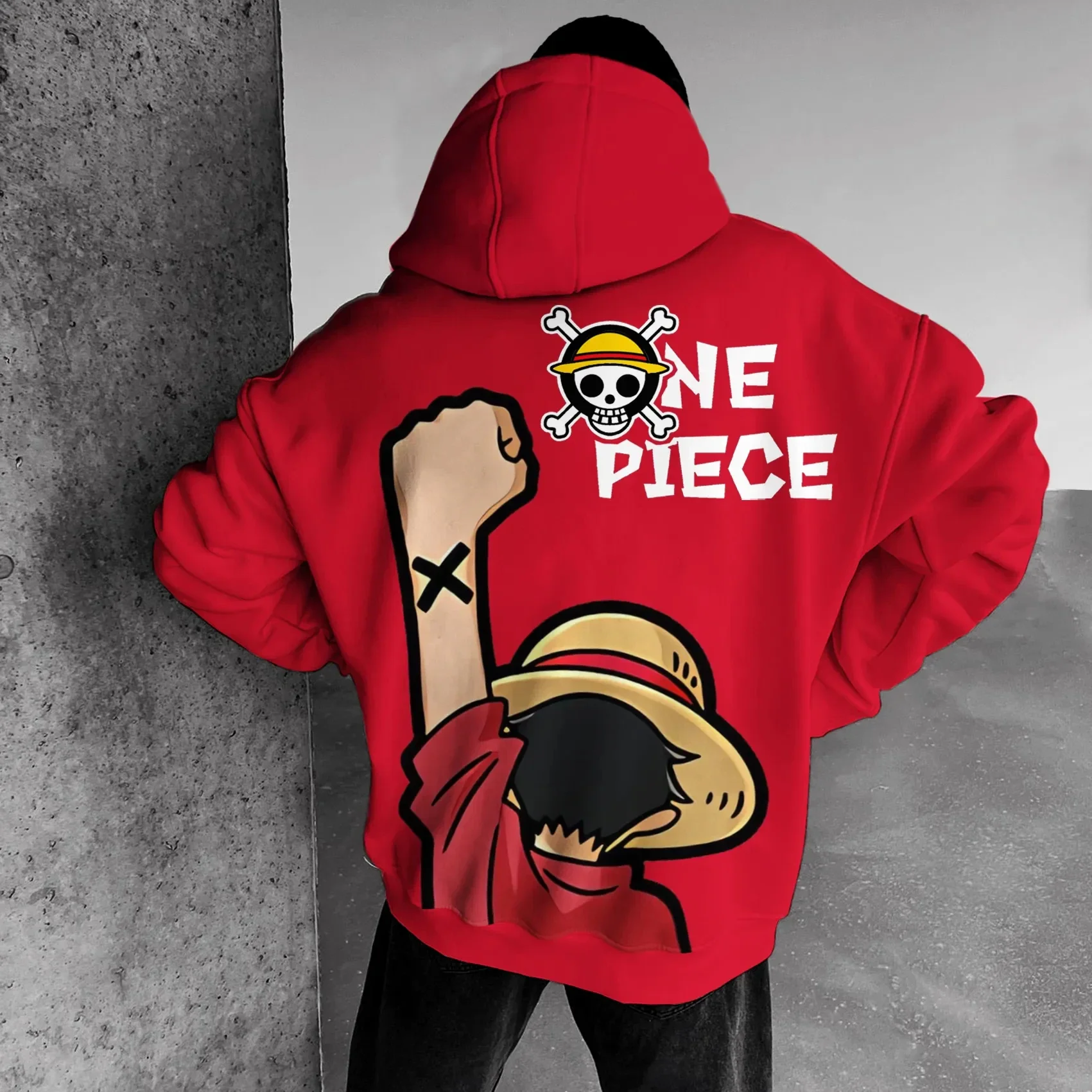 New ONE PIECE Luffy Animation Peripheral Printed Hoodie Autumn and Winter Warm Men's and Women's Pure Cotton American Sweater