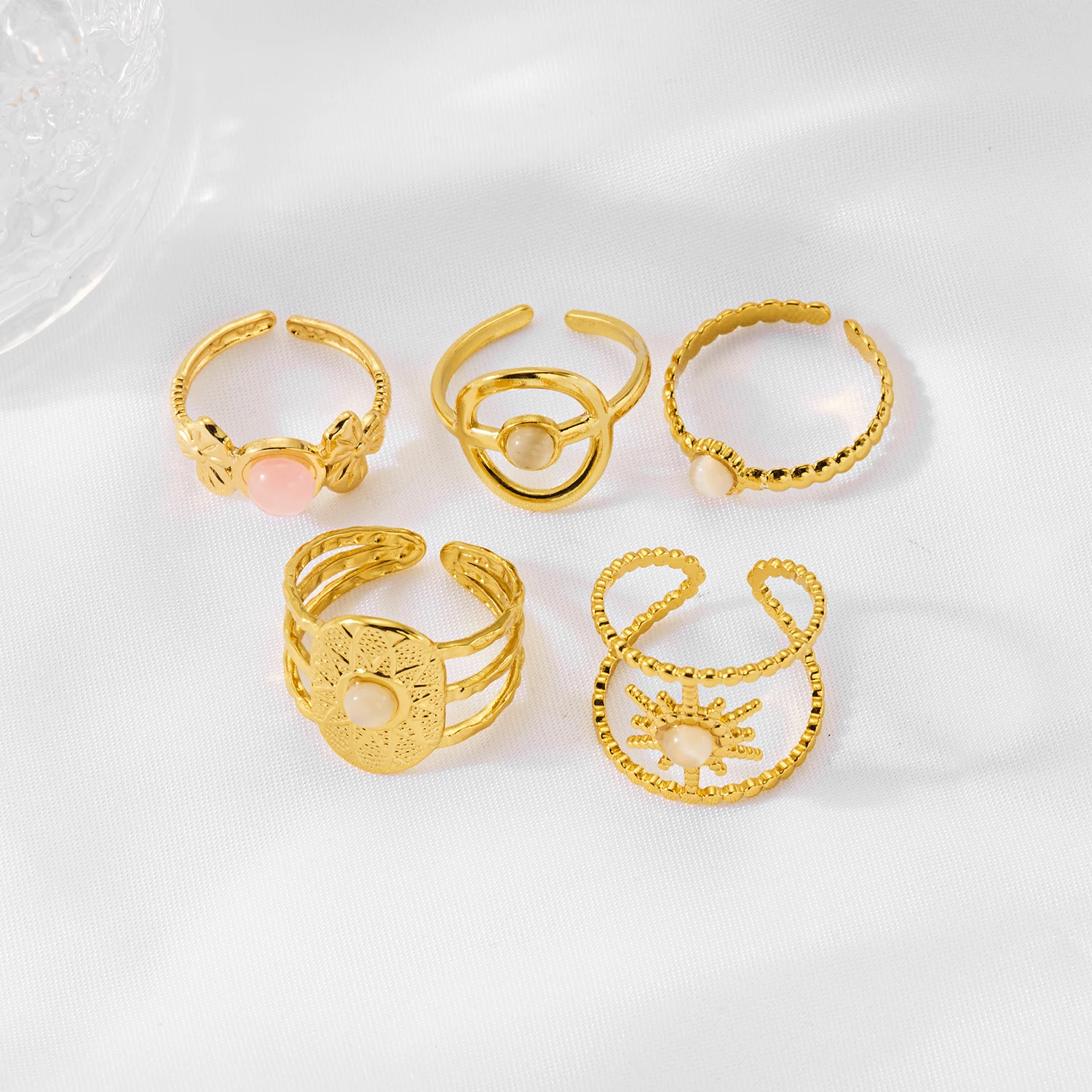 5PCS/Set Bohemian Style Geometry Hoop Ring Set Stainless Steel Hollow Vintage Ladies Stackable Finger Ring Jewelry Gift view 3