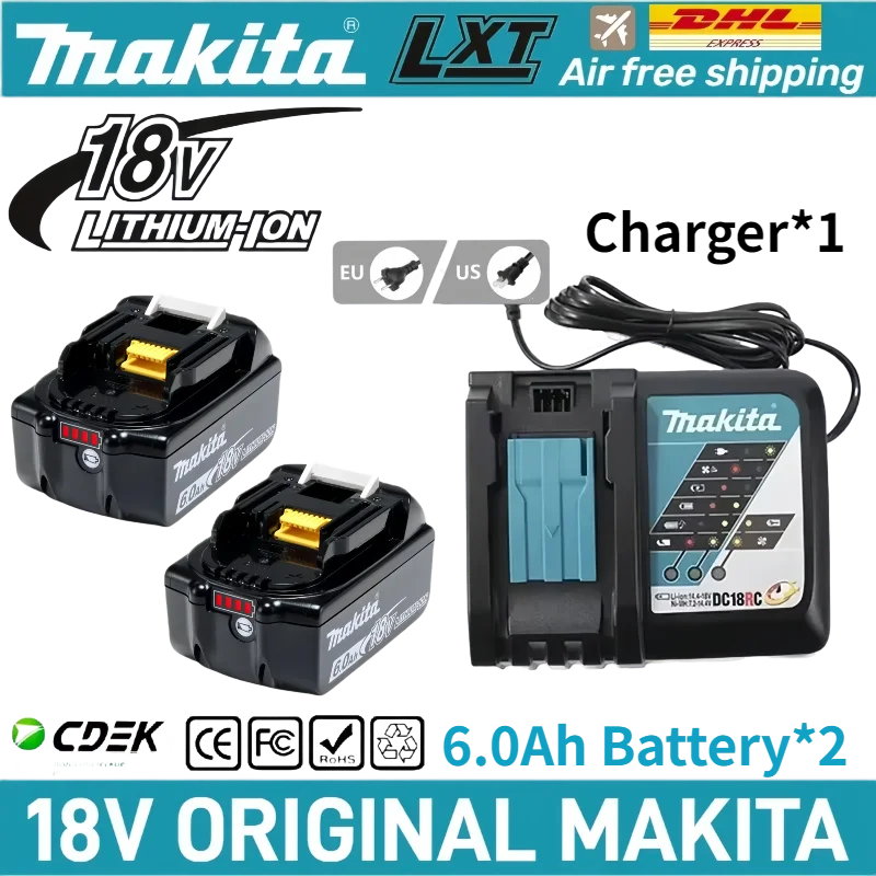 

Genuine Makita 18V battery6.0Ah rechargeable lithium-ion battery packcan replace BL1830 BL1850 BL1860 LXT400✅with Charger