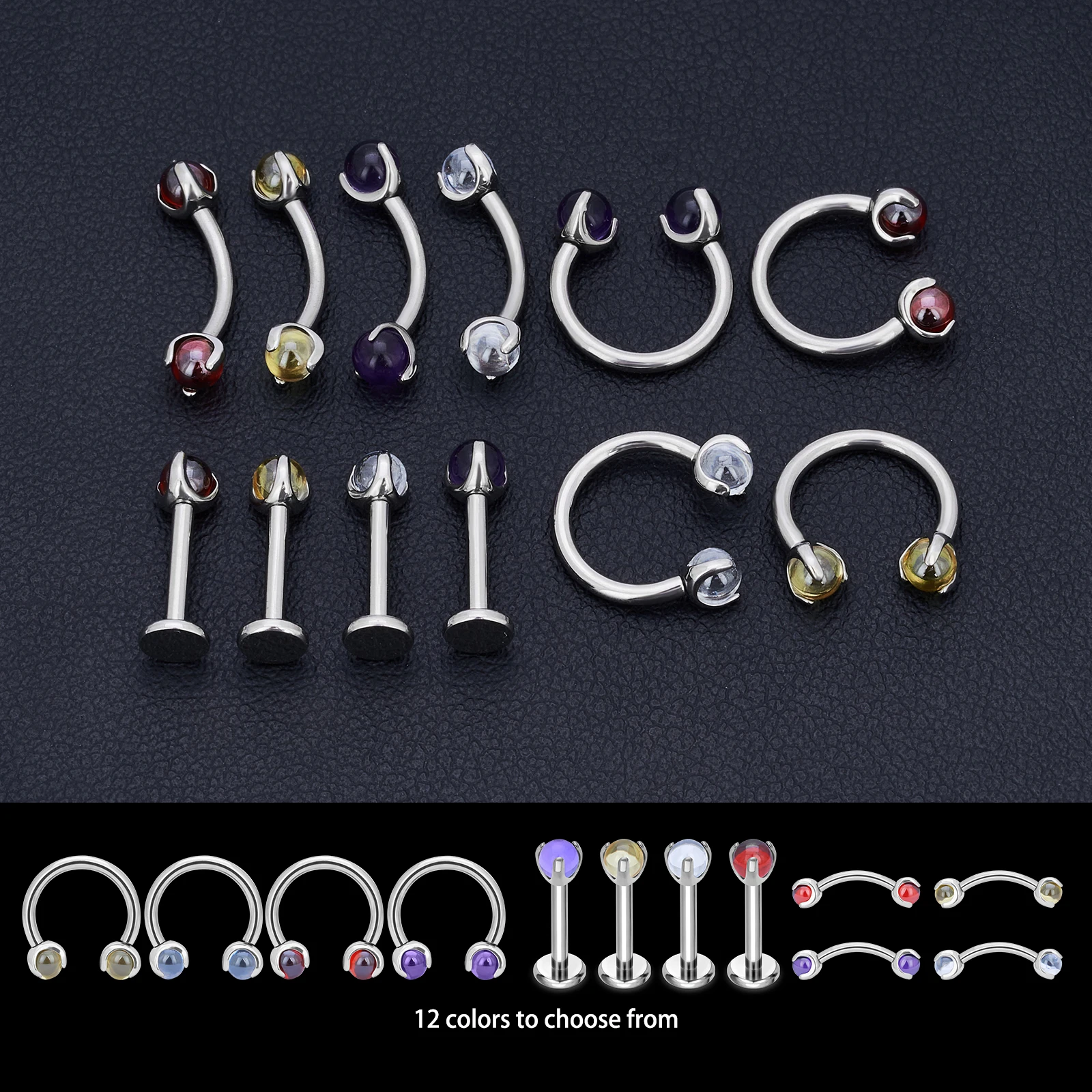 10PCS G23 Titanium Piercing Labret Lip Stud Jewelry Eyebrow Nose Ring C rod Body Wholesale crystal Women Body Jewelry