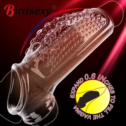 Silicone Reusable Penis Sleeve Flexible Glans Penis Enlarger Extender Delay Ejaculation Cock Ring Adult Sex Toys For Men Couples