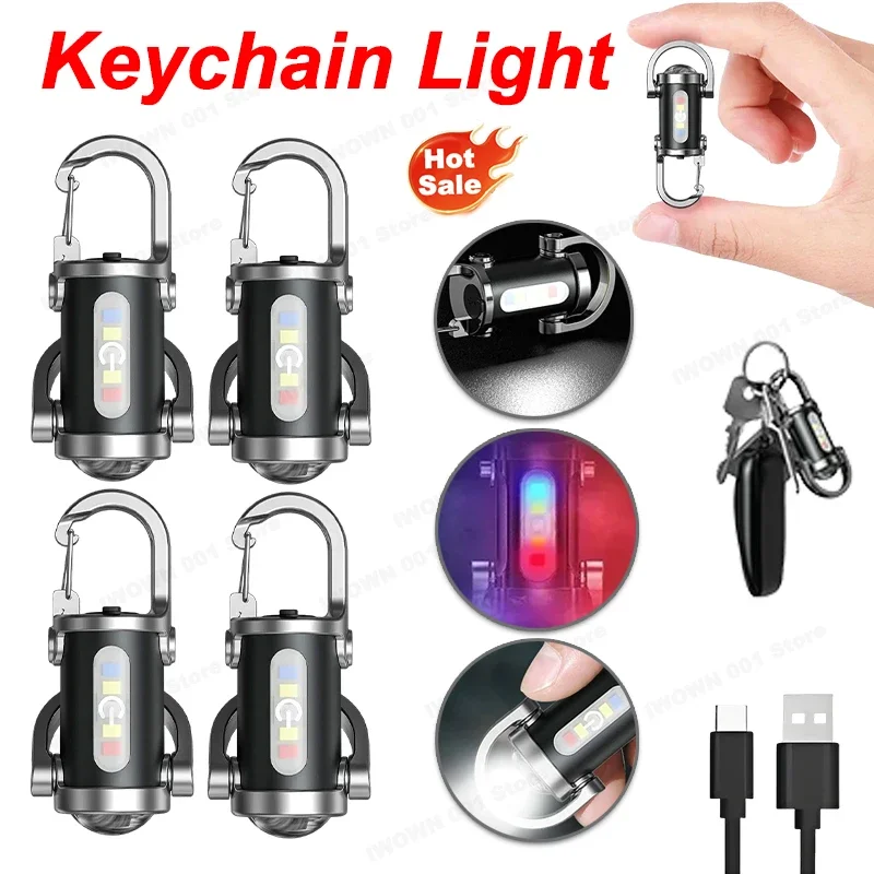 

USB Rechargeable 500 Lumens COB ABS Keychain Flashlight Waterproof 6 Modes Portable Torch for Camping Hiking Emergency Light
