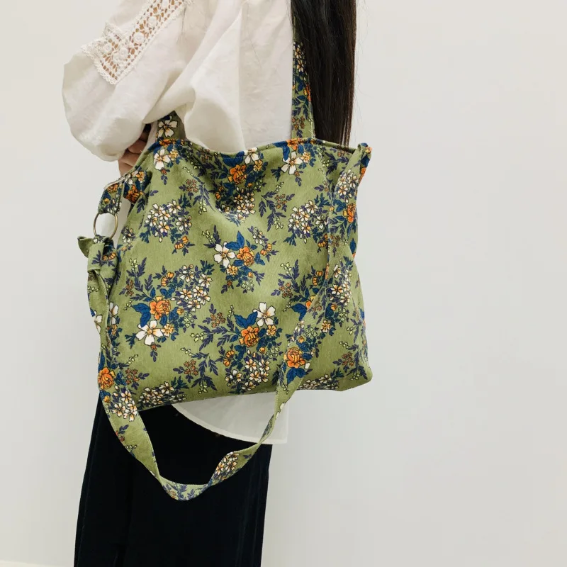 

Vintage Floral Corduroy Women Shoulder Bag Female Crossbody Bags Fresh Women's Bag Horizontal Zipper Crossbody Bags for Women