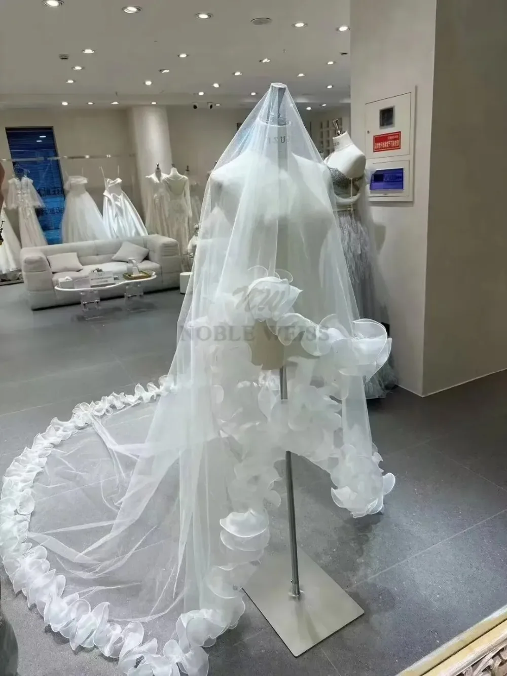 Voile de mariée Long 1T, bord en Organza à volants, en Tulle, accessoires de mariage personnalisés