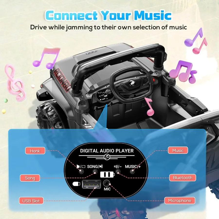 12V子供用乗用車トラック、親用リモコン付き、子供用乗用玩具幼児用電動車両、ダブルドア/安全ベルト付き