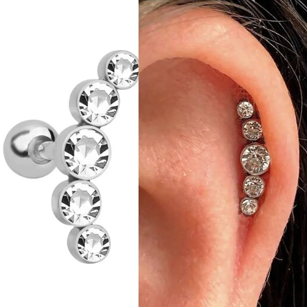 1Pcs Fashion 16G Crystal Gem Opal Ear Piercing Body Jewelry Stud Earrings Cartilage Helix Tragus