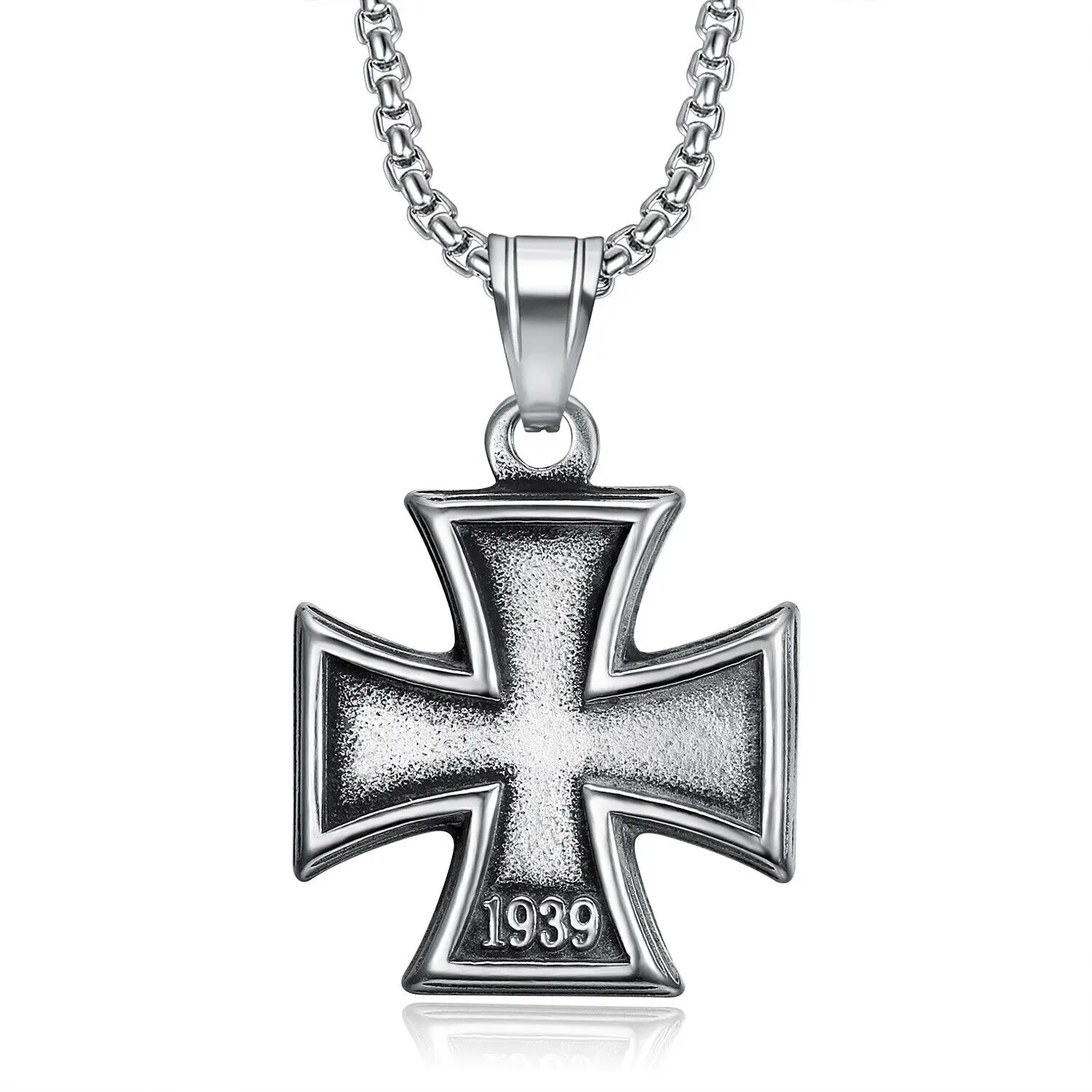 Vintage Mens Stainless Steel 1813 1939 WW2 German Iron Cross Pendant Necklace Chains Jewelry Accessories