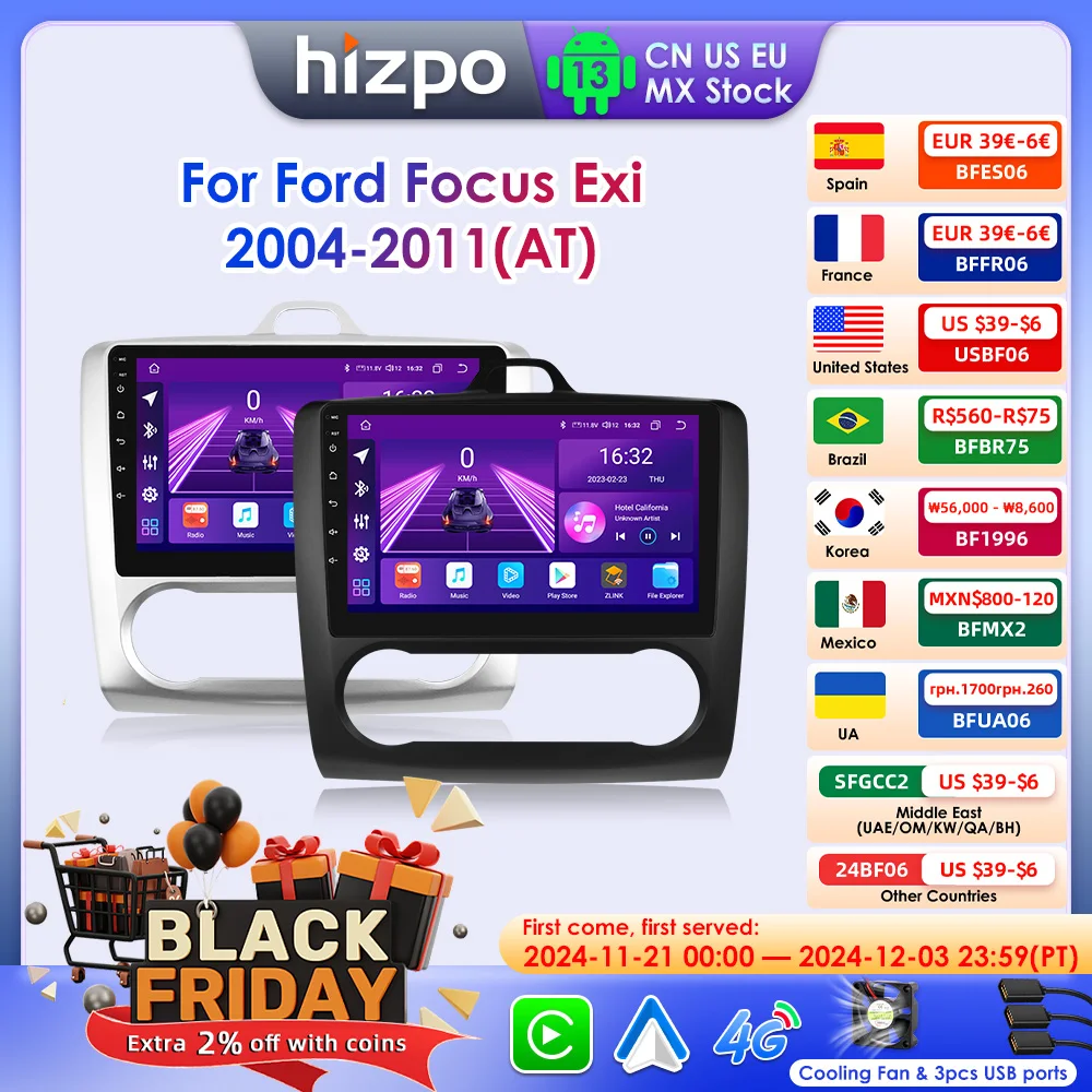 Hizpo CarPlay Car Radio For Ford Focus 2 Mk2 2004-2008 2009 2010 2011 Android Auto Multimedia Player GPS 2din Autoradio RDS 7862