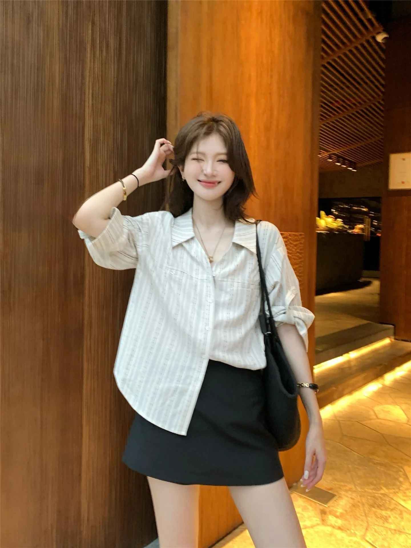 

Slimming Striped irt Women's Long Sve Loose Fit Versatile Cheese Spring Summer New Sle Commute Korean Sle V-ne But...