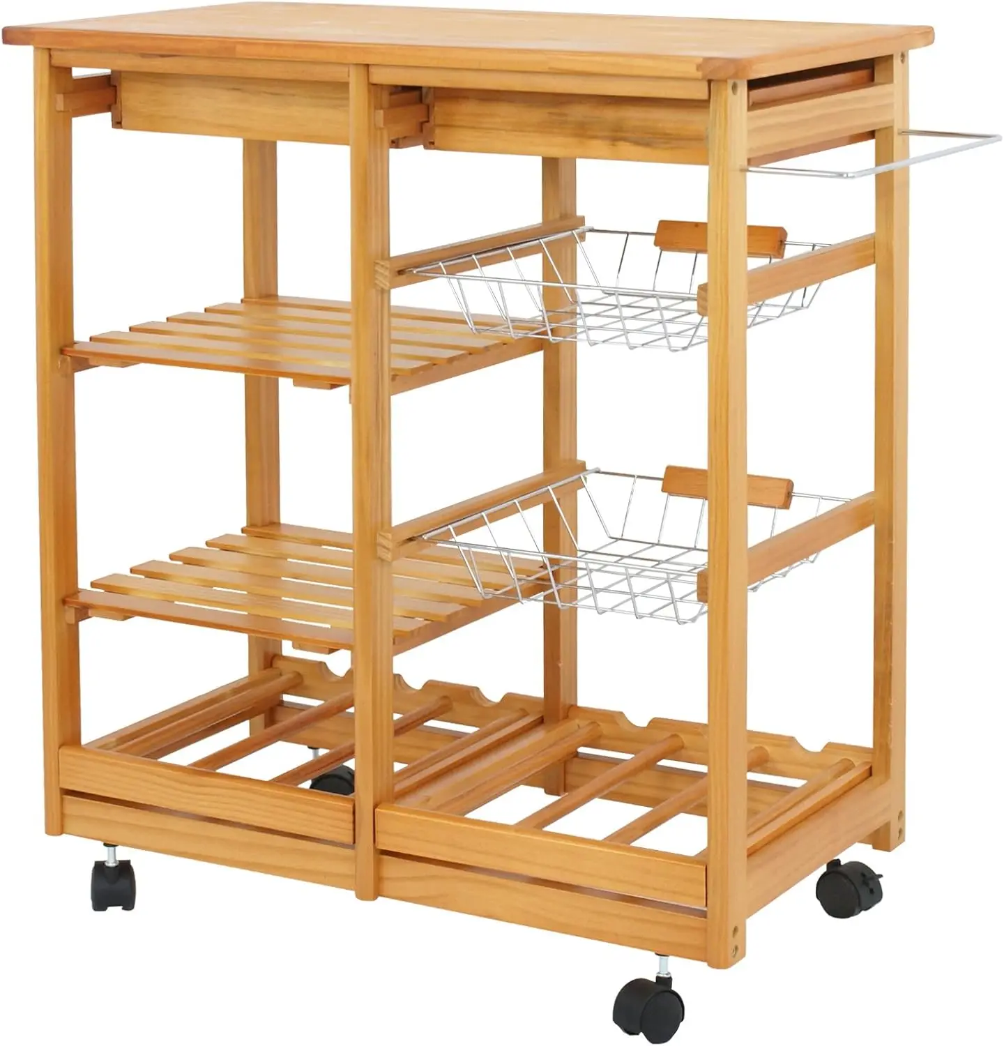 ZENY 4-Shelf Kitchen Storage Island Cart Rack Wood Dining Trolley w/Drawers Basket Stand Home Kitchen Shelves and Organizer