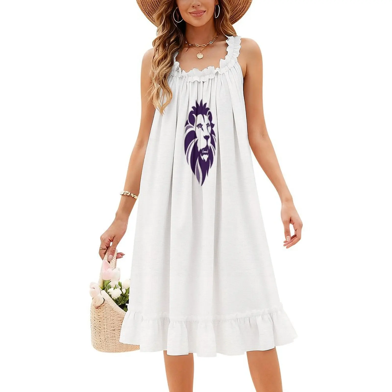 Leão vintage boêmio vestido puff manga ou sem mangas opções para mulher vestido leão logotipo leão leão logotipo vestido de futebol